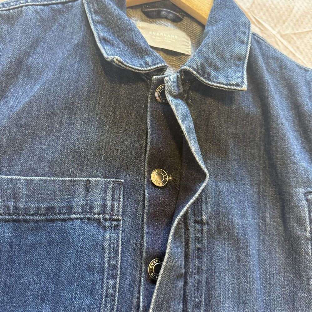 Everlane Super-Soft Coverall Blue Denim Jumpsuit Raw Hem Organic Cotton Size 4 - Picture 12 of 15